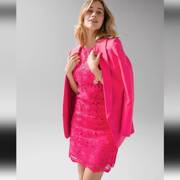 NEW White House Black Market Sleeveless Embroidered Lace Shift Dress Azalea Pink - Picture 2 of 5